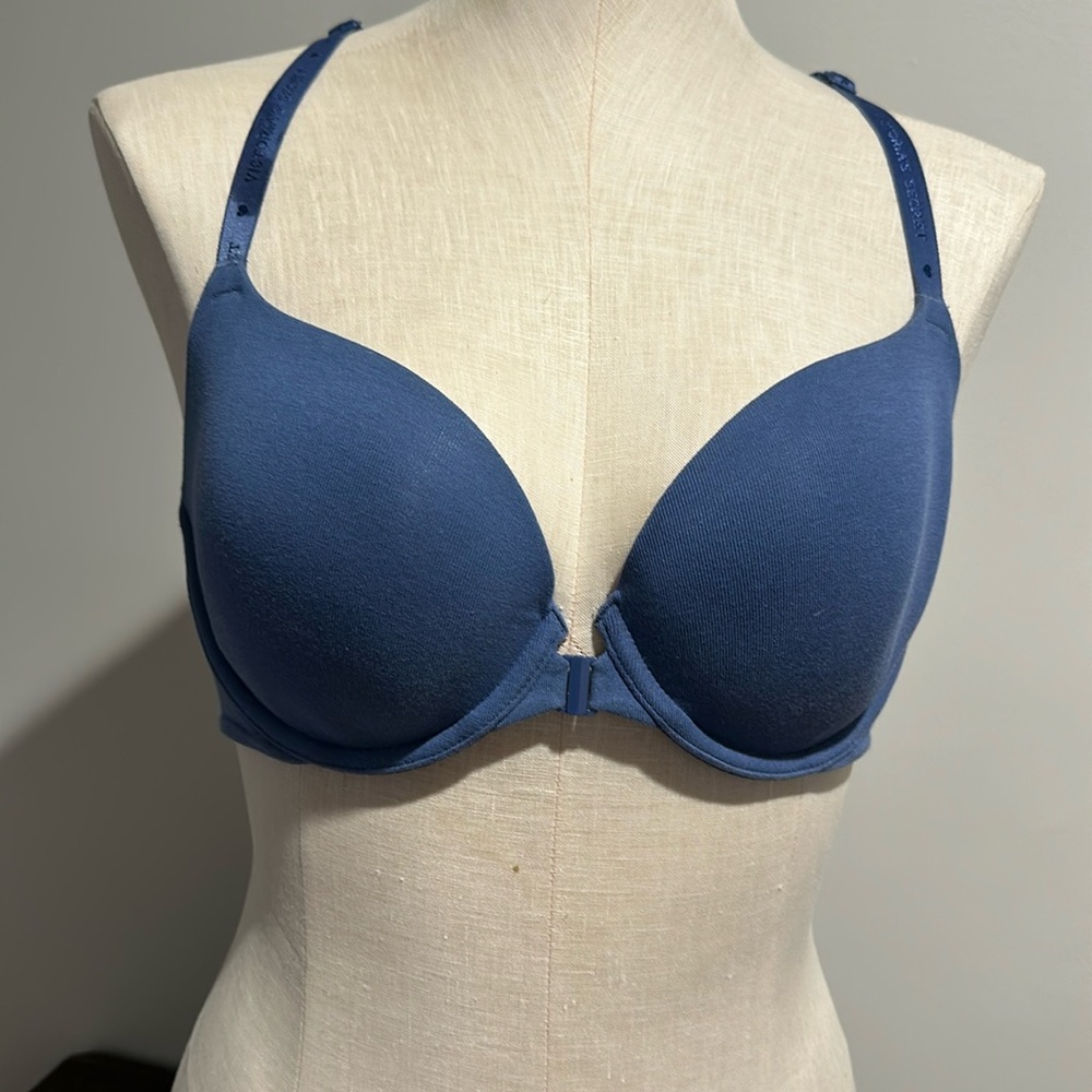 Victoria’s Secret, size 36C, blue lined demi bra